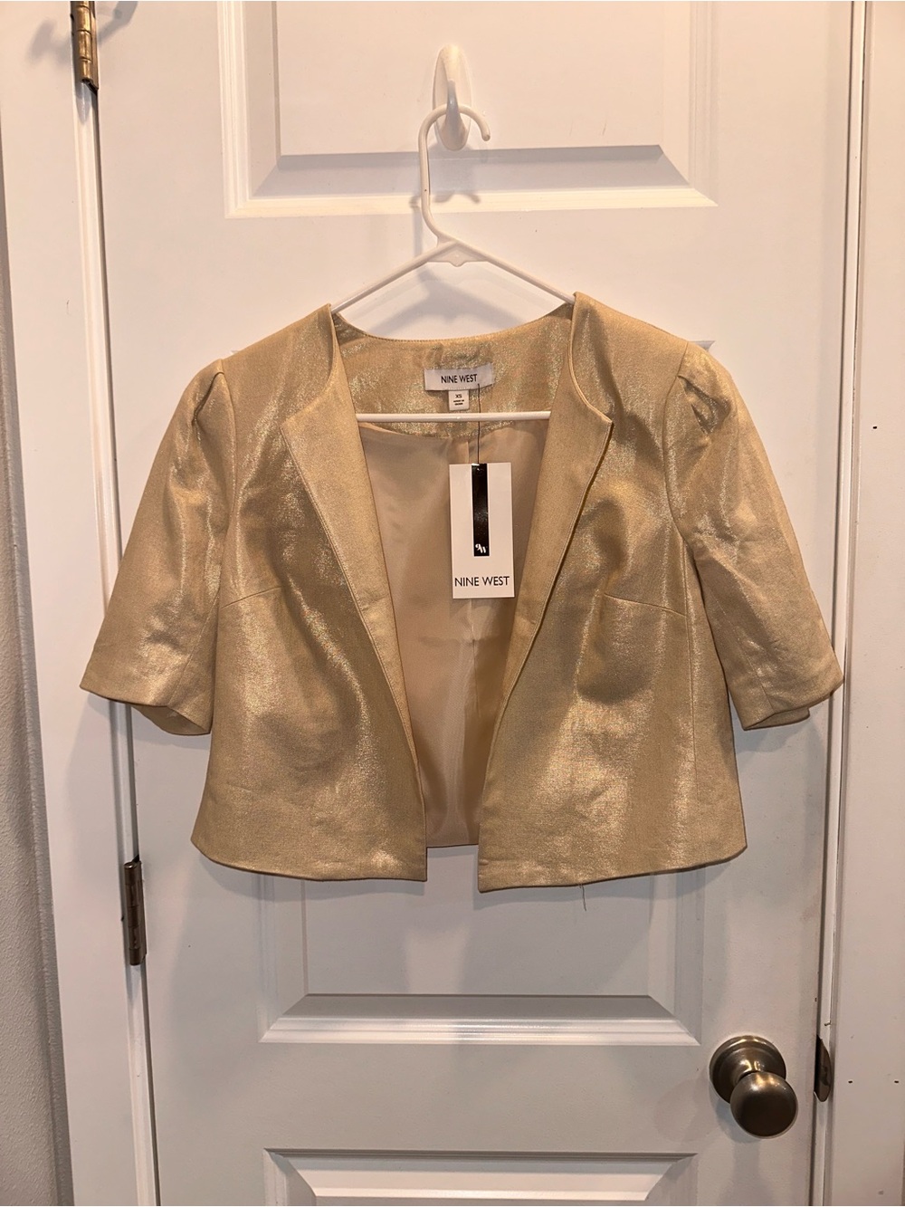 Nine West Metallic Gold Short-Sleeve Open Blazer